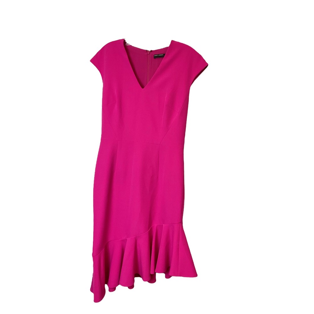 Maggy London Pink V-Neck Cap Sleeve Ruffle Hem Sheath Dress